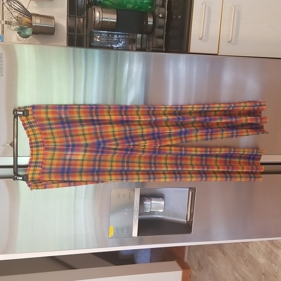 💕WEWOREWHAT💕 Plaid Print Smocked Mesh Pants ~ Swimsuit Coverup Large L NWT - Picture 7 of 16